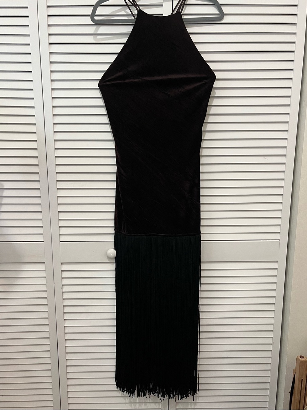 Dark Brown Fringe Halter Midi Dress